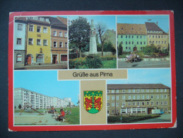 Germany DDR: PIRNA - Postmeilensäule. Markt. Sonnenstein. Hotel "Schwarzer Adler" - Posted 1980s - Pirna