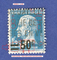 1926 / 1927  N°  222  SURCHARGE  = 50 C 1f 25 PASTEUR  OBLITÉRÉ DOS CHARNIÈRE TB 26.00 € - Used Stamps