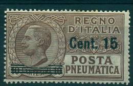 REGNO 1924-25 POSTA PNEUMATICA EFFIGIE 15 C. SU 10  BRUNO MNH** - Correo Neumático