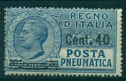 REGNO 1924-25 POSTA PNEUMATICA EFFIGIE 40 C. SU 30 AZZURRO   MNH** - Pneumatic Mail