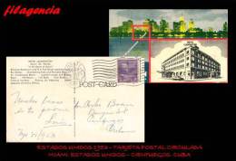 PIEZAS. ESTADOS UNIDOS. ENTEROS POSTALES. TARJETA POSTAL CIRCULADA 1953 MIAMI-HABANA. HOTEL LEAMINGTON - 1941-60