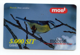 SLOVENIA Bird Blue Tit Plavcek Parus Caeruleus Valid 31.12. 2001 Mobil Prepaid Card - Zangvogels