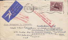 South Africa Par Avion Air Mail Lugpos Winged Gazelle Label BENONI 1955 Cover Brief LONDON England Readresed USA (2 Scan - Poste Aérienne