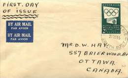 1955   Melbourne Olympic Games 2/- Green  On FDC To Canada  SG 280a - FDC