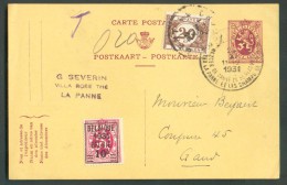 E.P. Carte 40 Centimes Lion Héraldique + N°316 (Préo 10c. S/60c. Belgique 1931) Obl. Sc DE PANNE Du 24-XI-1931 Vers Gand - Cartes Postales 1909-1934