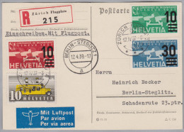 Schweiz Flugpost 1939-04-17 Zürich R-Karte Nach Berlin Steglitz - Erst- U. Sonderflugbriefe
