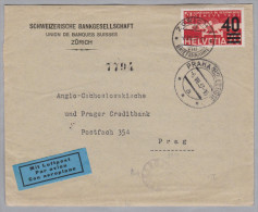 Schweiz Flugpost 1937-07-06 Zürich Brief Nach Prag - Erst- U. Sonderflugbriefe