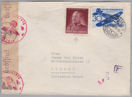Schweiz Luftpost 1944-12-14 St Gallen Zensur Brief Nach Lubeck D Mit Vignette "Pour Nos Soldats" - Eerste Vluchten