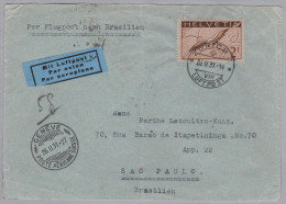 Schweiz Luftpost 1931-02-26 Zürich Brief Nach Sao Paulo Via Genf - Eerste Vluchten