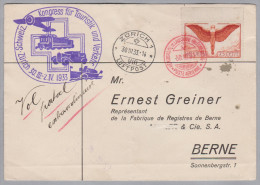 Schweiz Luftpost 1933-03-30 Lausanne Sonderflug Kongress Touristik U. Verkehr Brief Nach Bern - Erst- U. Sonderflugbriefe