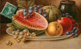 Arts - Peintures & Tableaux - Nature Morte - Fruits - Pastèques - Raisin - Pommes - état - Malerei & Gemälde