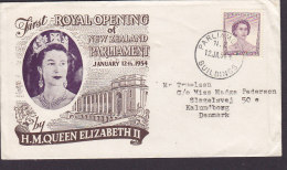 New Zealand Royal Opening Of Parliament 1954 Cover KALUNDBORG Denmark QEII Royal Visit Stamp - Lettres & Documents