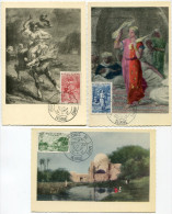 ALGERIE CARTES MAXIMUM DES N°346/348 TABLEAUX DU MUSEE DES BEAUX-ARTS D'ALGER OBLITERATION ORAN 30-11-57 - Maximum Cards