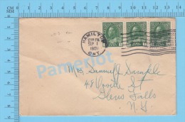 Special Flag 1921 ( Cover Hamilton Ontario On Stamp Scott Strip 3 X # 104 ,  To Glens Falls N. Y. USA )  2 SCANS - Covers & Documents