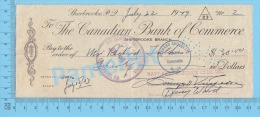 Sherbrooke 1949 Cheque ( $30, Navy Army Force Club,  Stamp  Strip 3 X Scott #249 ) Quebec 2 SCANS - Schecks  Und Reiseschecks