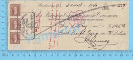 Sherbrooke 1940 Cheque ( $125, Banque Canadienne De Commerce,  Stamp  Strip 3X Scott #232 ) Quebec 2 SCANS - Assegni & Assegni Di Viaggio