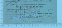 Montreal 1942 Due ( $73.70, The B.V.D. Company Limited,  Tax Stamp FX 64 ) Quebec 2 SCANS - Cheques & Traverler's Cheques