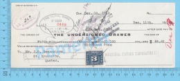 St. Hyacinthe  Quebec Canada 1942 Due ( $56.61, The Undersigned Drawere, Tax Stamp FX 64 )  2 SCANS - Cheques & Traverler's Cheques