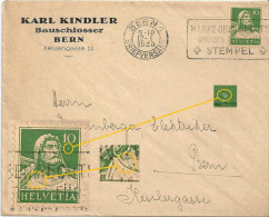 Brief  "Kindler, Bauschlosser, Bern"  (Markenabart)              1925 - Variétés