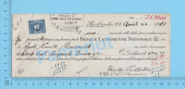 Sherbrooke  Quebec Canada 1947 Pret Sur Billet  ( $275.00 à 6%, Banque Canadienne Nationale  Tax Stamp  FX 69 )  2 SCANS - Cheques & Traveler's Cheques