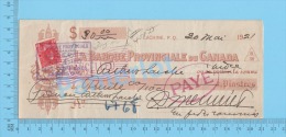 Lachine  Quebec Canada 1921  Cheque ( $30.00, "Arthur Larche"  Stamp Scott # 106 B ) 2 SCANS - Schecks  Und Reiseschecks