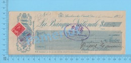 Sherbrooke  Quebec Canada 1921  Cheque ( $19.00, " Charles Philans"  Stamp Scott # 106 )  2 SCANS - Assegni & Assegni Di Viaggio