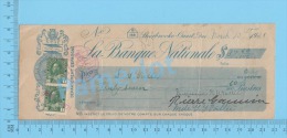 Sherbrooke  Quebec Canada 1921  Cheque ( $37.60 , " L. G. Vallee "  Stamp Scott  2 X # 104) 2 SCANS - Cheques & Traverler's Cheques