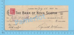 Lanark 1948 Cheque  ( $20.51 , Bank Of Nova Scotia, Stamp Scott #252 ) Ontario Ont. 2 SCANS - Cheques En Traveller's Cheques