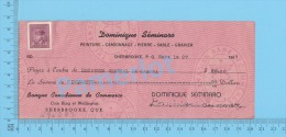 Sherbrooke  Quebec Canada 1947 Cheque  ( $50.00 , Dominique Séminara, Stamp Scott #252 )  2 SCANS - Schecks  Und Reiseschecks