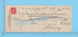 Sherbrooke 1937 Cheque ( $3.00 , Guy Faucher. Stamp Scott  #219 )Quebec Qc. 2 SCANS - Chèques & Chèques De Voyage