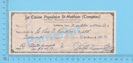 St Mathias 1949 Cheque ( $49.00 , Retraite Paroissiale,  Caisse Populaire St Mathias )Quebec Qc. 2 SCANS - Chèques & Chèques De Voyage