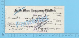 Perth 1943 Cheque ( $58.32 ,Maison Desrosiers , Perth Shoe Company Lte  ) Ontario Ont. 2 SCANS - Cheques & Traverler's Cheques