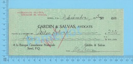 Sorel  Quebec Canada 1930 Cheque ( $2.00 ,Odilon Salvas, Cardin & Salvas Avocats  )2 SCANS - Chèques & Chèques De Voyage