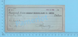 Sherbrooke Quebec Canada 1942 Reçu ( $35.00 ,Re Buck, Canadian Ingersol-Rand Co Lté  ) 2 SCANS - Cheques En Traveller's Cheques