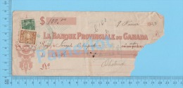 Lachine  Quebec Canada 1923 Cheque ( $100.00, Joseph Chapert, Banque Provinciale Du Canada, #107, +FWT8   ) 3 SCANS - Cheques En Traveller's Cheques