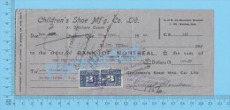 St. Sauveur  Quebec Canada 1942 Promesse ( $169.29 , Children Shoe Mf´g Co + R Tax Stamp 2 X  FX64   )  3 SCANS - Cheques En Traveller's Cheques