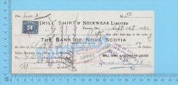 Toronto 1942 Cheque ( $61.59, Brill Shirt & Neckwear Ltee, Tax Stamp FX64   ) Ontario Ont. 2 SCANS - Cheques En Traveller's Cheques