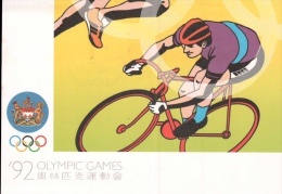 1992 Olympics HONG KONG, Summer Olympics, Barcelona A126, Special Postmark, #626 $2.30 Stamp Cycling Postcard - Olympische Spelen