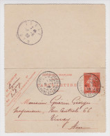 ENTIER POSTAL CARTE LETTRE TYPE SEMEUSE 10 C ROUGE GIVRY 9 AOÛT 1909 POUR TENAY AIN - Letter Cards