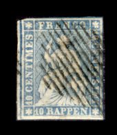 Svizzera-064 - 1854 - Y&T: N.27d (o) - Doppio Filo Verde Privo Di Difetti Occulti. - Used Stamps