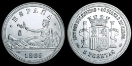 Gobierno Provisional  5 Pesetas 1.869  Plata Madrid  SC/UNC  Réplica    T-DL-10.425 - Sonstige & Ohne Zuordnung