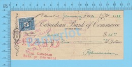 Ottawa, Cheque, 1950 ( $25.00, Cheque à Lui-mème., B.C.D.C.  Tax Stamp FX-64) Ontario Ont.. 2 SCANS - Cheques & Traveler's Cheques