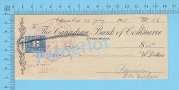 Ottawa, Cheque, 1951 ( $25.00, Cheque à Lui-mème., B.C.D.C.  Tax Stamp FX-64) Ontario Ont.. 2 SCANS - Chèques & Chèques De Voyage