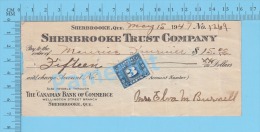 Sherbrooke Quebec Canada , Cheque, 1947 ( $15.00, Sherbrooke Trust Co. B.C.D.C.  Tax Stamp FX-64)  2 SCANS - Schecks  Und Reiseschecks