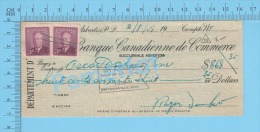 Asbestos Quebec Canada , Cheque, 1951 ( $868.35, Oscar Deshais Enrg, Banque De Montréal  Stamp 2 X #291 )  2 SCANS - Schecks  Und Reiseschecks