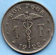 R2/  BELGIQUE / BELGIUM  1 Franc 1922  French Légende - 1 Frank