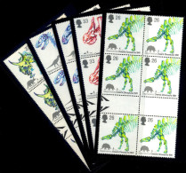 FOSSILS-DINOSAURS-GREAT BRITAIN-GUTTER PAIRS-BLOCKS OF 6-SET OF 5-MNH-A6-446 - Fossilien
