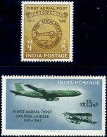 INDIA-1961-FIRST AERIAL POST-GOLDEN JUBILEE-SET OF 2-MNH-A6-454 - Ungebraucht
