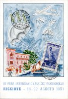 ITALIE. Superbe Carte Ayant Circulé En 1951. Parachutisme/Foire De Riccione. - Parachutting