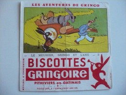 BUVARD Biscottes GRINGOIRE Les AVENTURES De GRINGO. Le MEUNIER, GRINGO Et L'ANE N°2. Dessin COQ. Années 50 BE. - Zwieback